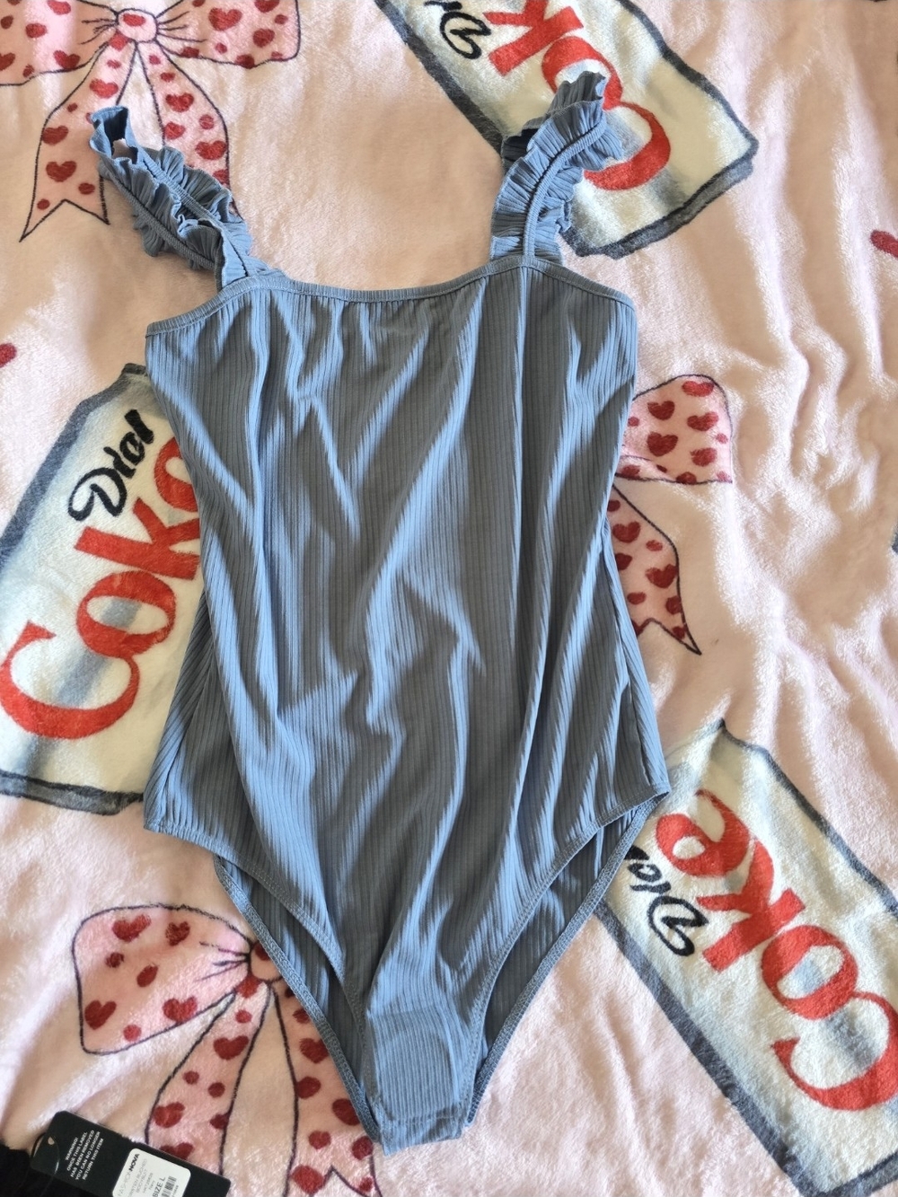 Kaileigh Light Blue Ribbed One-Piece Swimsuit with Ruffle Straps